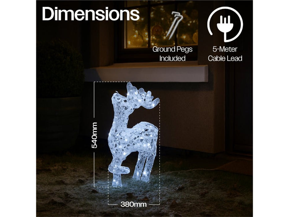 Xmas Haus Christmas Head Up Deer Silver Acrylic Decoration - 54CM High - 80 Bright White LEDS_Christmas Figure