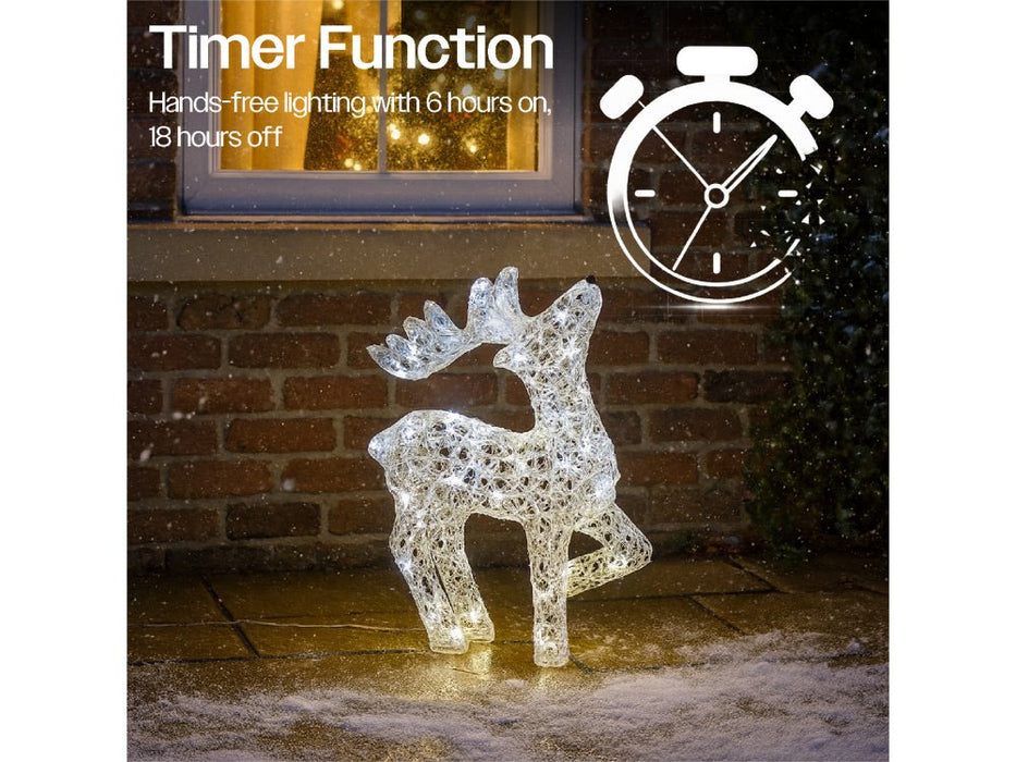 Xmas Haus Christmas Head Up Deer Silver Acrylic Decoration - 54CM High - 80 Bright White LEDS_Christmas Figure