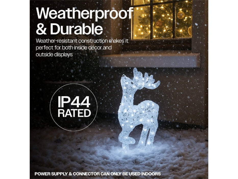 Xmas Haus Christmas Head Up Deer Silver Acrylic Decoration - 54CM High - 80 Bright White LEDS_Christmas Figure