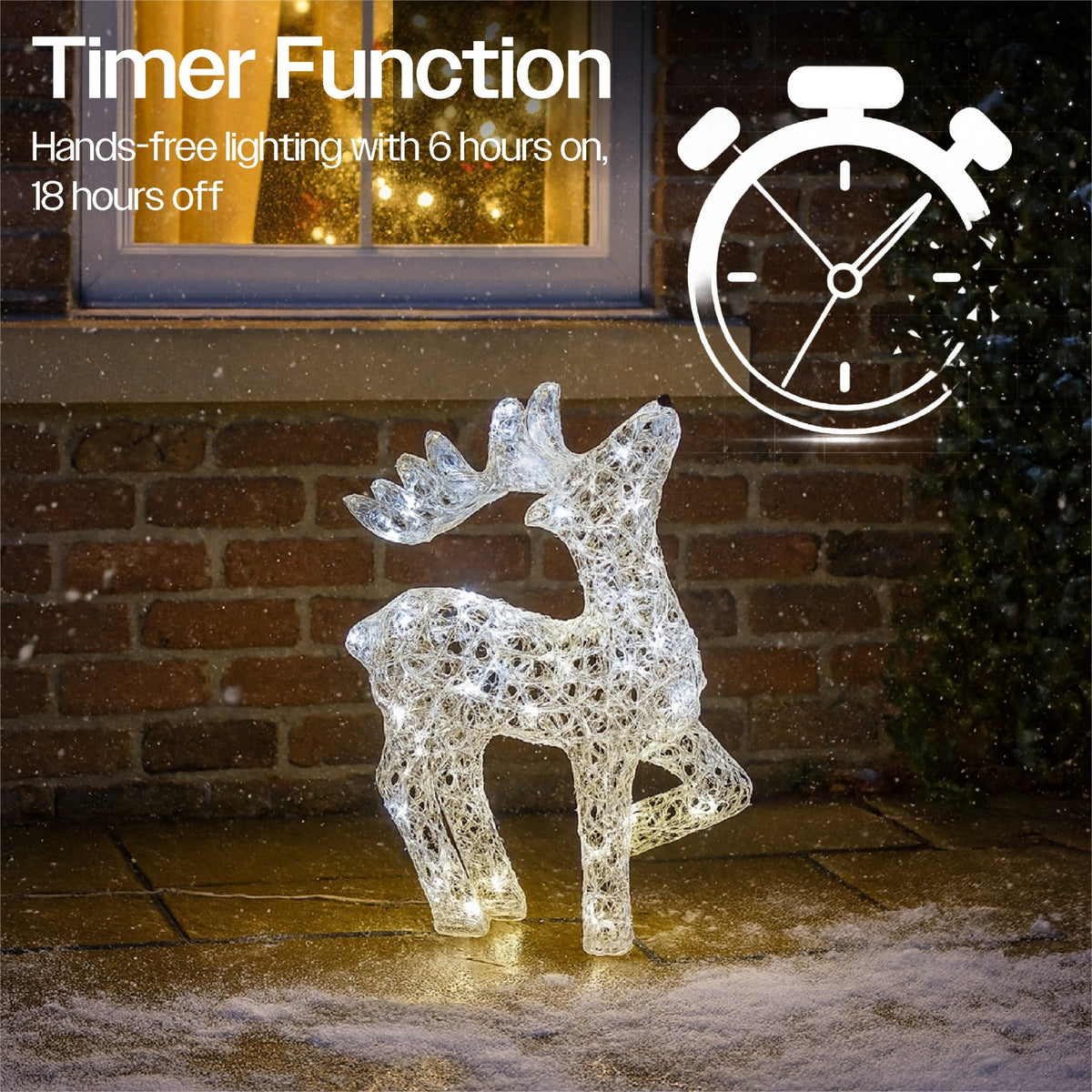 Xmas Haus Christmas Head-Up Deer Silver Acrylic Decoration – 54cm High with 80 Bright White LEDs Festive Decoration_Christmas Figure