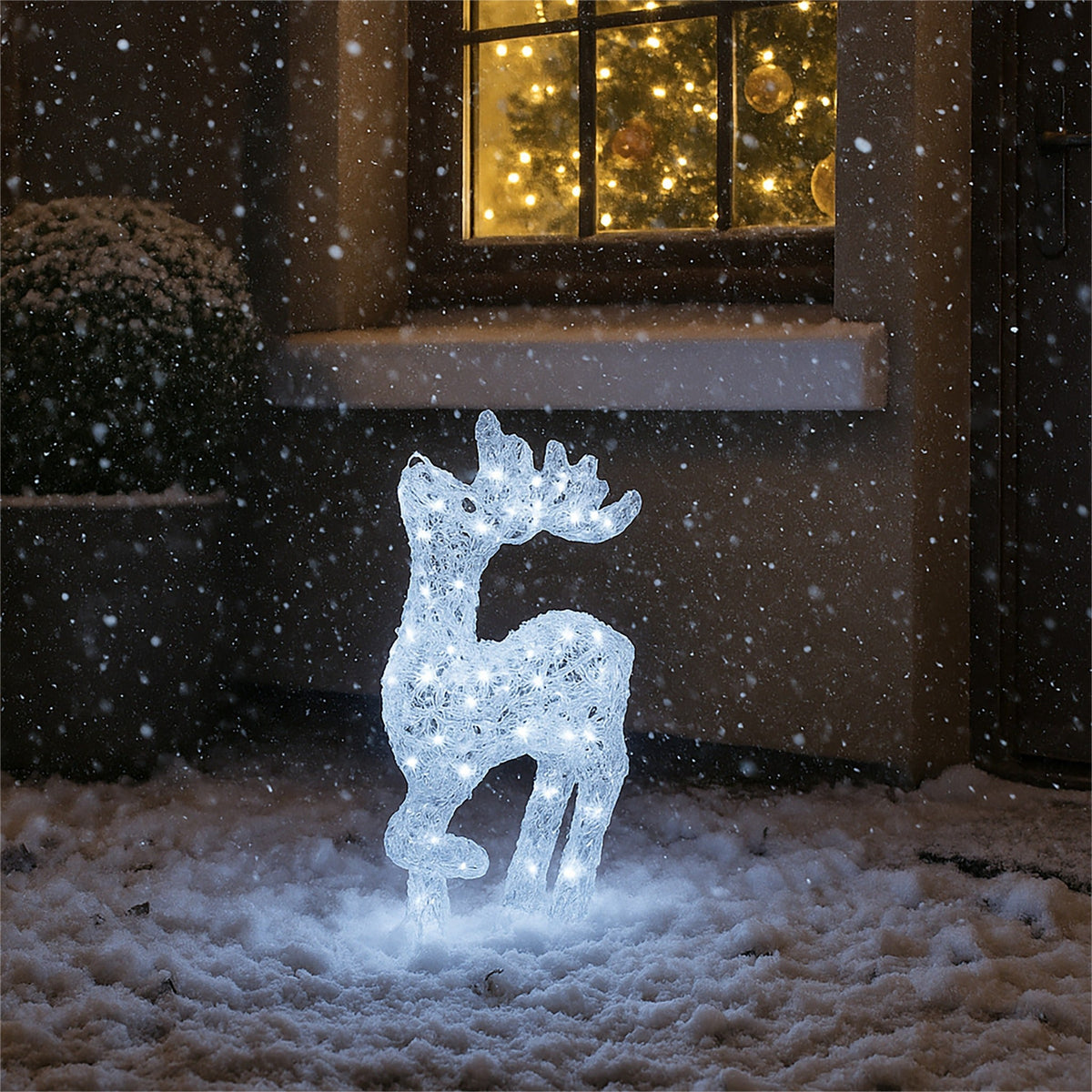 Xmas Haus Christmas Head-Up Deer Silver Acrylic Decoration – 54cm High with 80 Bright White LEDs Festive Decoration_Christmas Figure