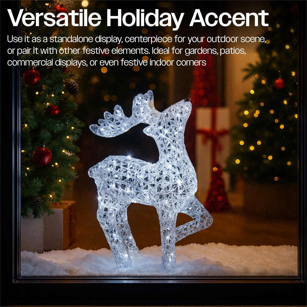 Xmas Haus Christmas Head-Up Deer Silver Acrylic Decoration – 54cm High with 80 Bright White LEDs Festive Decoration_Christmas Figure