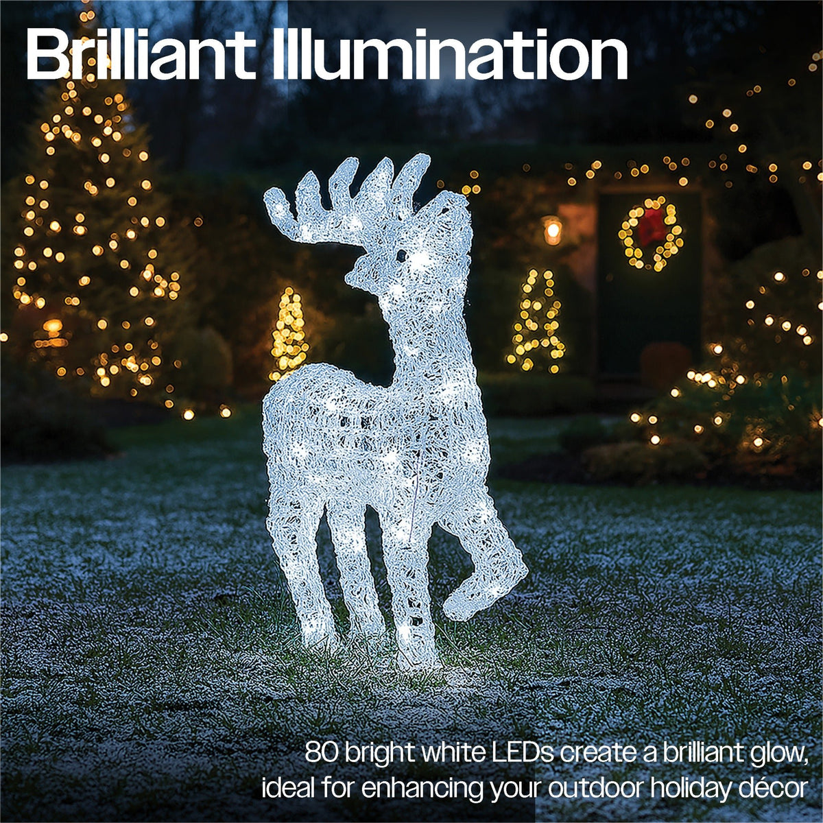 Xmas Haus Christmas Head-Up Deer Silver Acrylic Decoration – 54cm High with 80 Bright White LEDs Festive Decoration_Christmas Figure