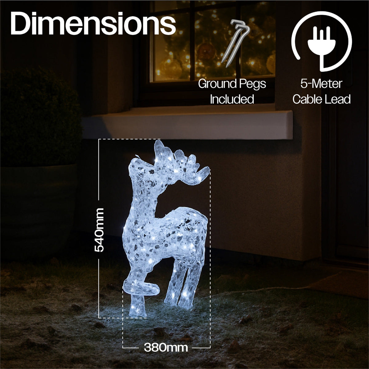 Xmas Haus Christmas Head-Up Deer Silver Acrylic Decoration – 54cm High with 80 Bright White LEDs Festive Decoration_Christmas Figure