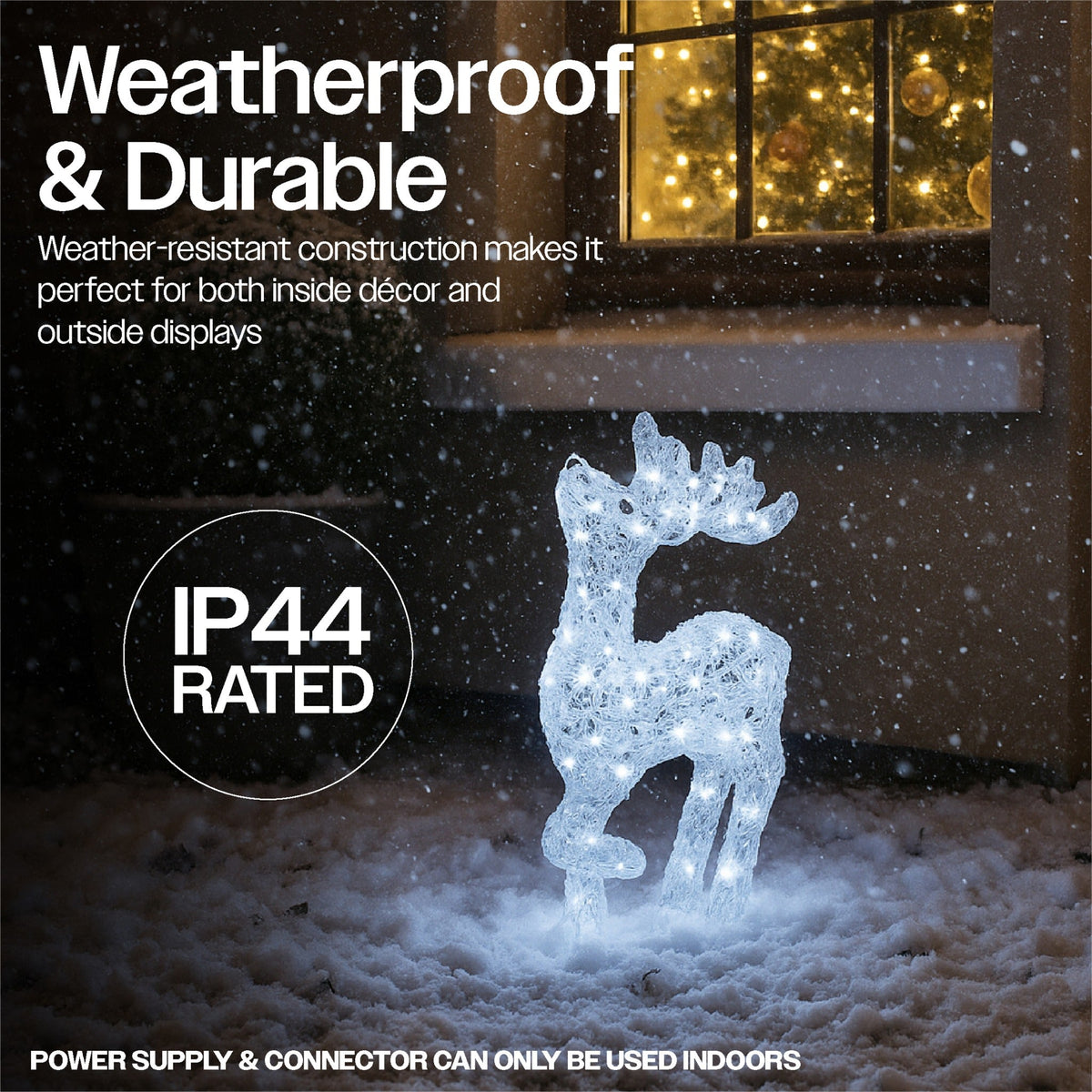 Xmas Haus Christmas Head-Up Deer Silver Acrylic Decoration – 54cm High with 80 Bright White LEDs Festive Decoration_Christmas Figure