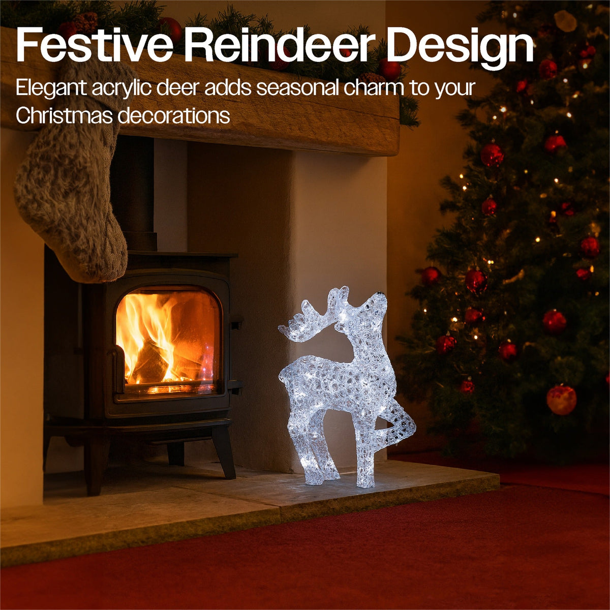 Xmas Haus Christmas Head-Up Deer Silver Acrylic Decoration – 54cm High with 80 Bright White LEDs Festive Decoration_Christmas Figure