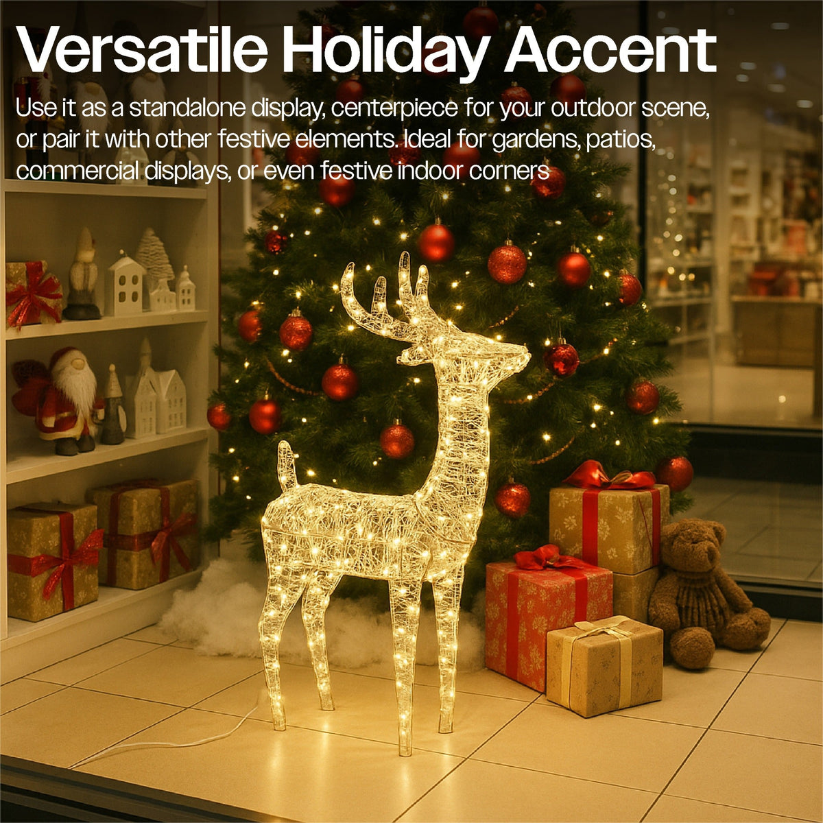 Xmas Haus Christmas Silver Deer – 78cm High, Metal Frame with 450 Warm White Micro LEDs, Festive Decoration_Christmas Figure