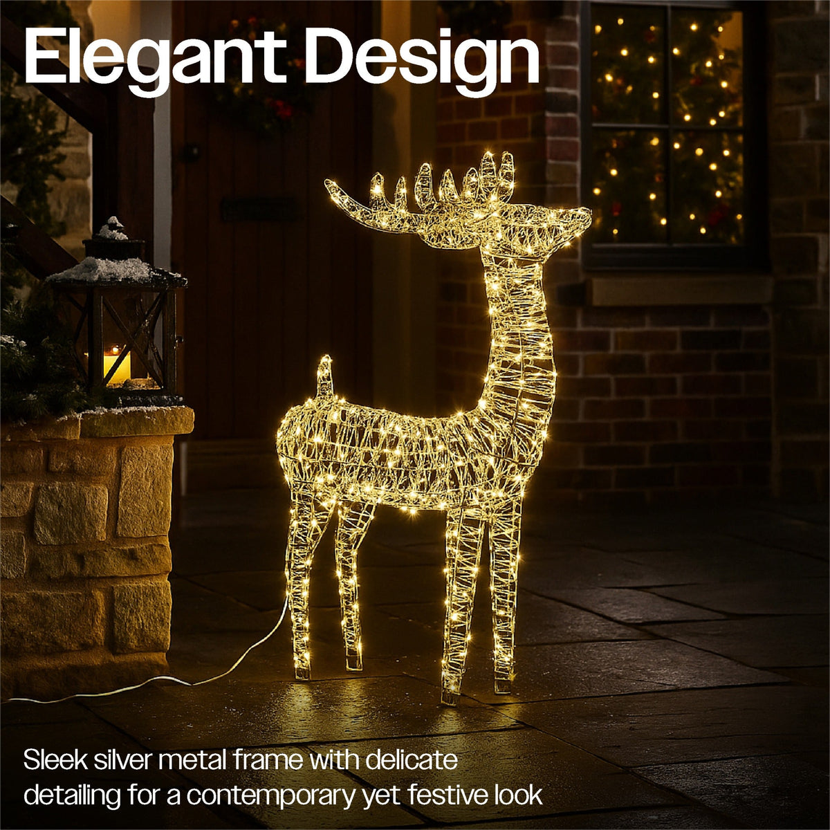 Xmas Haus Christmas Silver Deer – 78cm High, Metal Frame with 450 Warm White Micro LEDs, Festive Decoration_Christmas Figure