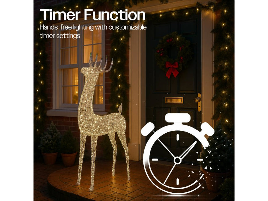 Xmas Haus Christmas Silver Deer - 118cm High - Metal Frame - 600 Warm White Micro LEDS_Christmas Figure