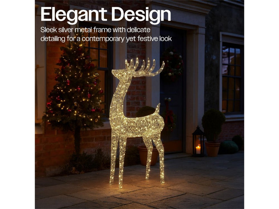 Xmas Haus Christmas Silver Deer - 118cm High - Metal Frame - 600 Warm White Micro LEDS_Christmas Figure
