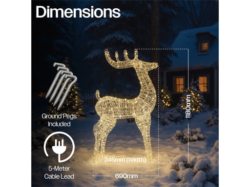 Xmas Haus Christmas Silver Deer - 118cm High - Metal Frame - 600 Warm White Micro LEDS_Christmas Figure