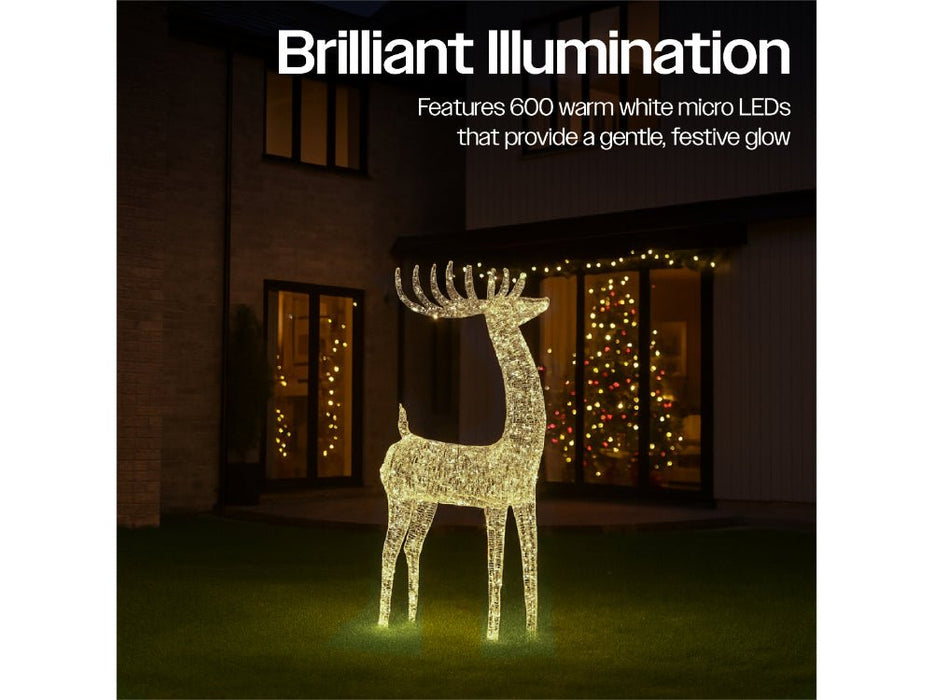 Xmas Haus Christmas Silver Deer - 118cm High - Metal Frame - 600 Warm White Micro LEDS_Christmas Figure