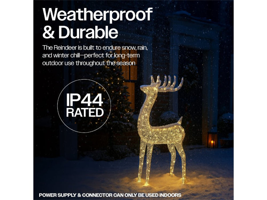 Xmas Haus Christmas Silver Deer - 118cm High - Metal Frame - 600 Warm White Micro LEDS_Christmas Figure