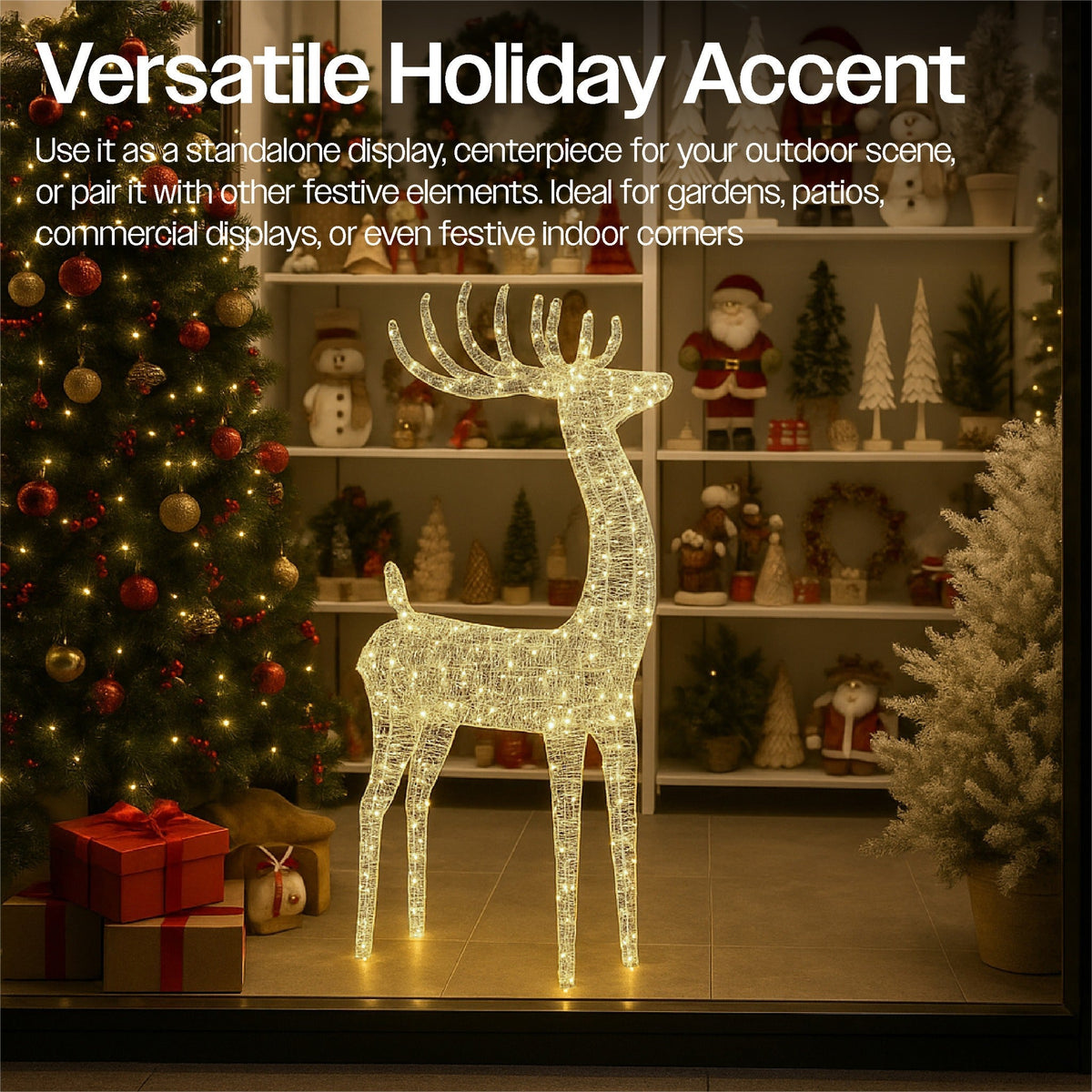 Xmas Haus Christmas Silver Deer – 118cm High, Metal Frame with 600 Warm White Micro LEDs, Festive Decoration_Christmas Figure