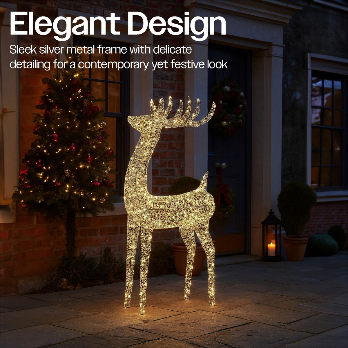 Xmas Haus Christmas Silver Deer – 118cm High, Metal Frame with 600 Warm White Micro LEDs, Festive Decoration_Christmas Figure