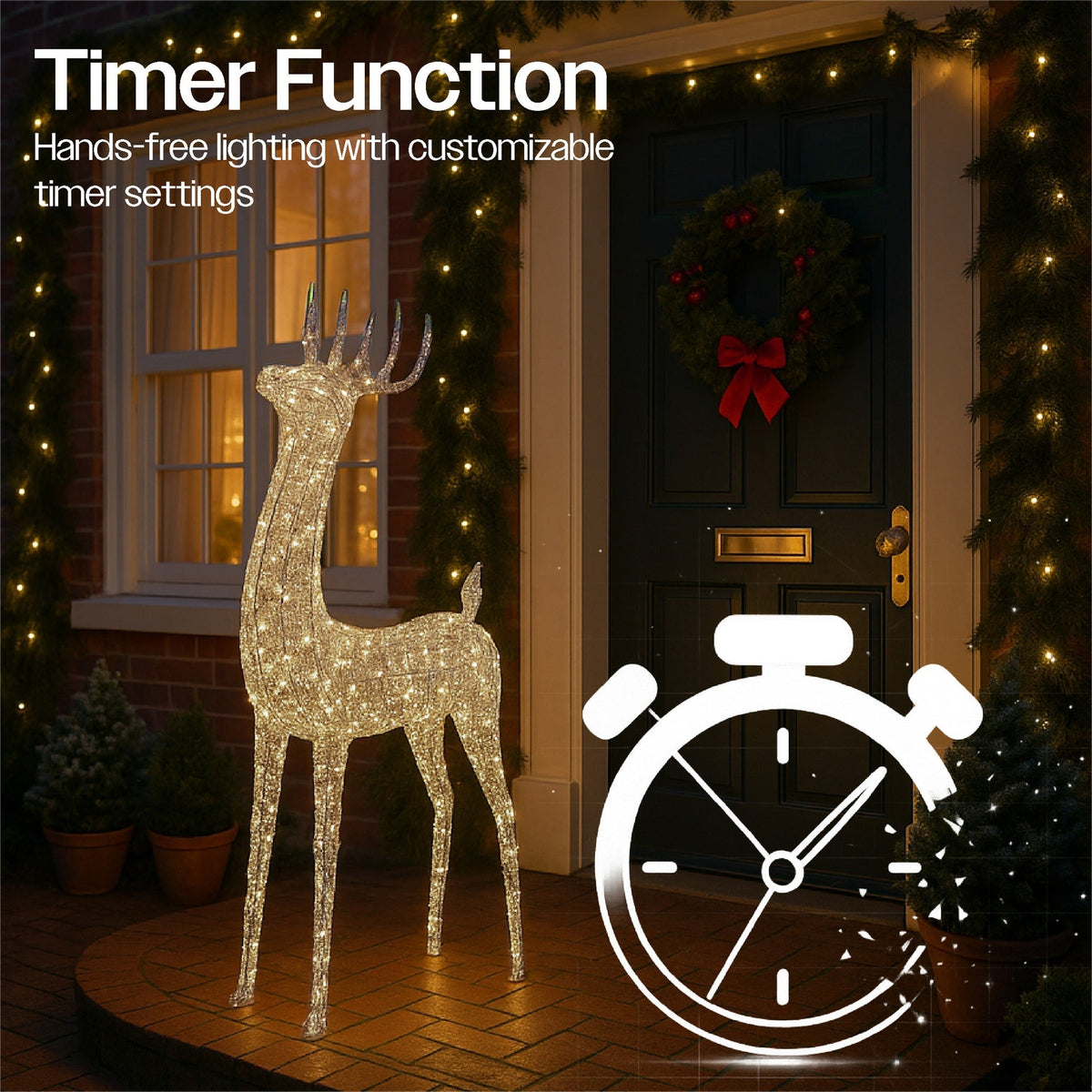 Xmas Haus Christmas Silver Deer – 118cm High, Metal Frame with 600 Warm White Micro LEDs, Festive Decoration_Christmas Figure