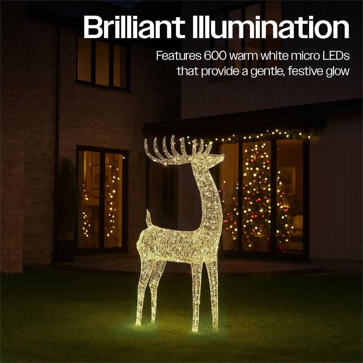 Xmas Haus Christmas Silver Deer – 118cm High, Metal Frame with 600 Warm White Micro LEDs, Festive Decoration_Christmas Figure