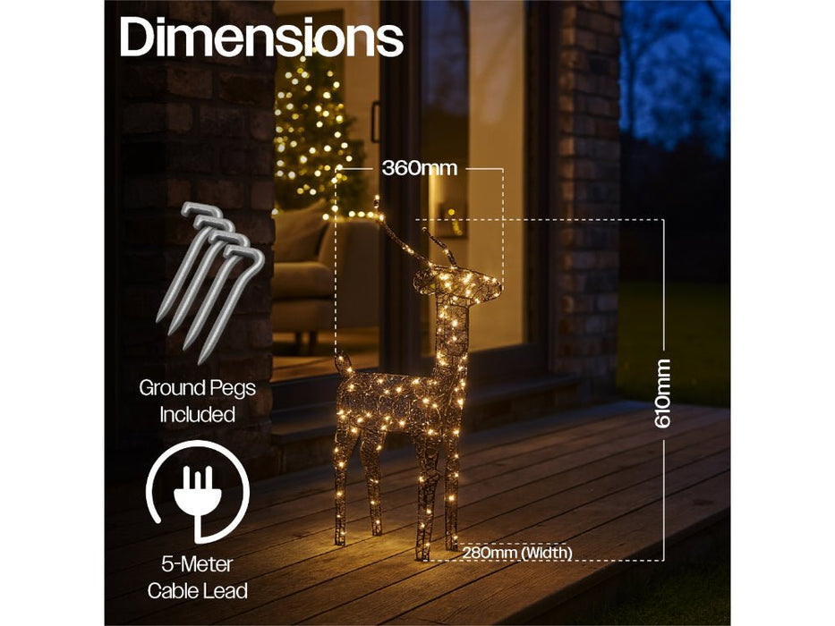 Xmas Haus Christmas Black Deer - 61cm High - Metal Frame - 200 Warm White Micro LEDS_Christmas Figure