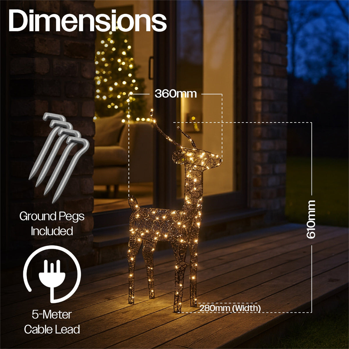 Xmas Haus Christmas Black Deer – 61cm High, Metal Frame with 200 Warm White Micro LEDs, Festive Decoration_Christmas Figure