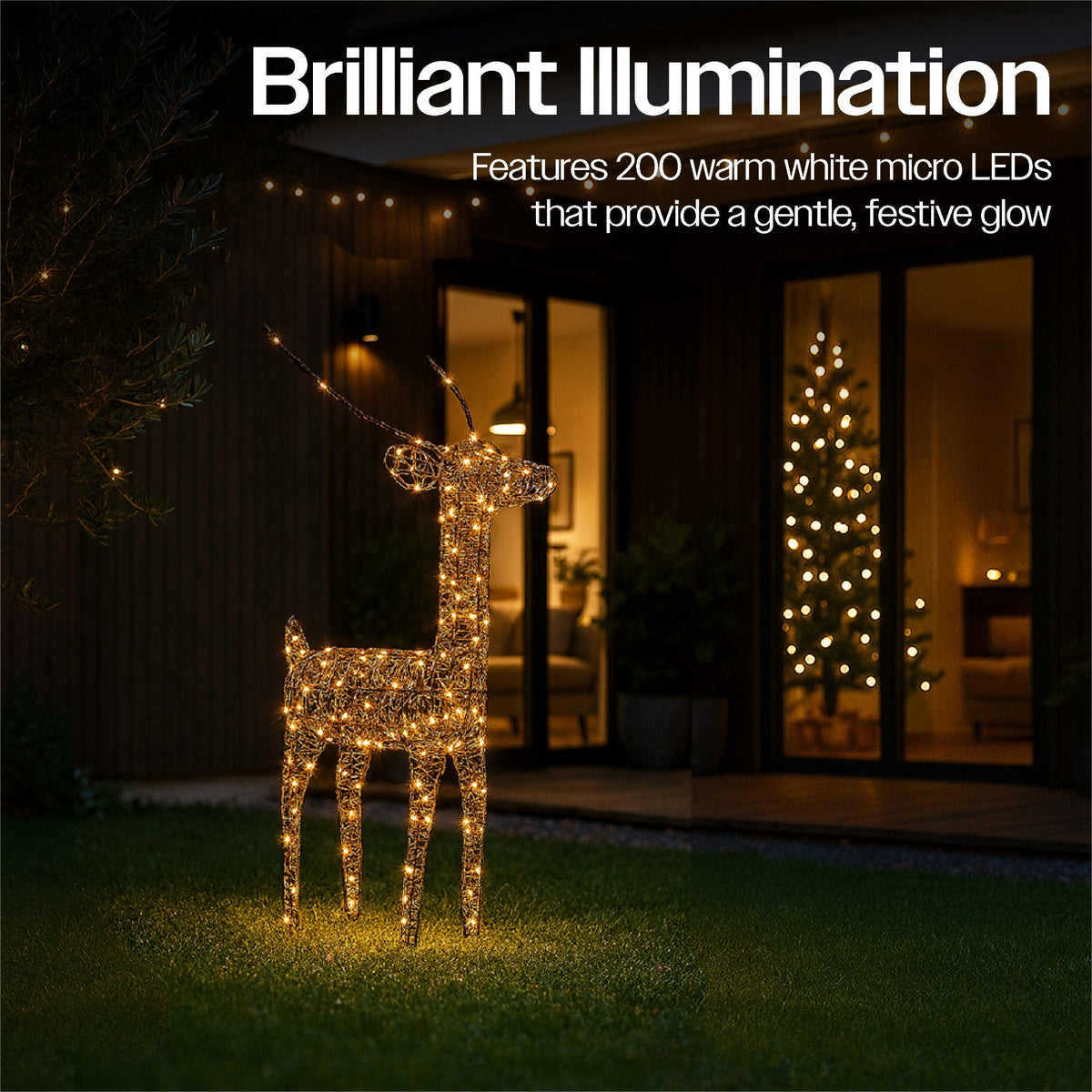 Xmas Haus Christmas Black Deer – 61cm High, Metal Frame with 200 Warm White Micro LEDs, Festive Decoration_Christmas Figure