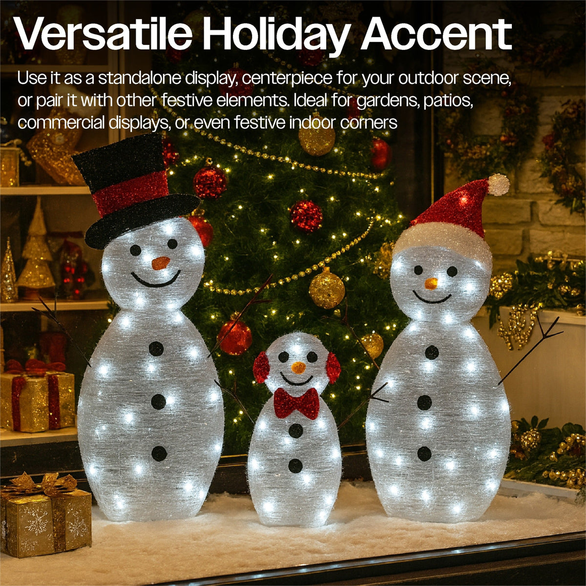 Xmas Haus Christmas 2D Set of 3 Snowmen – 80 LEDs Total, Festive Indoor or Outdoor Decoration_Christmas Figure