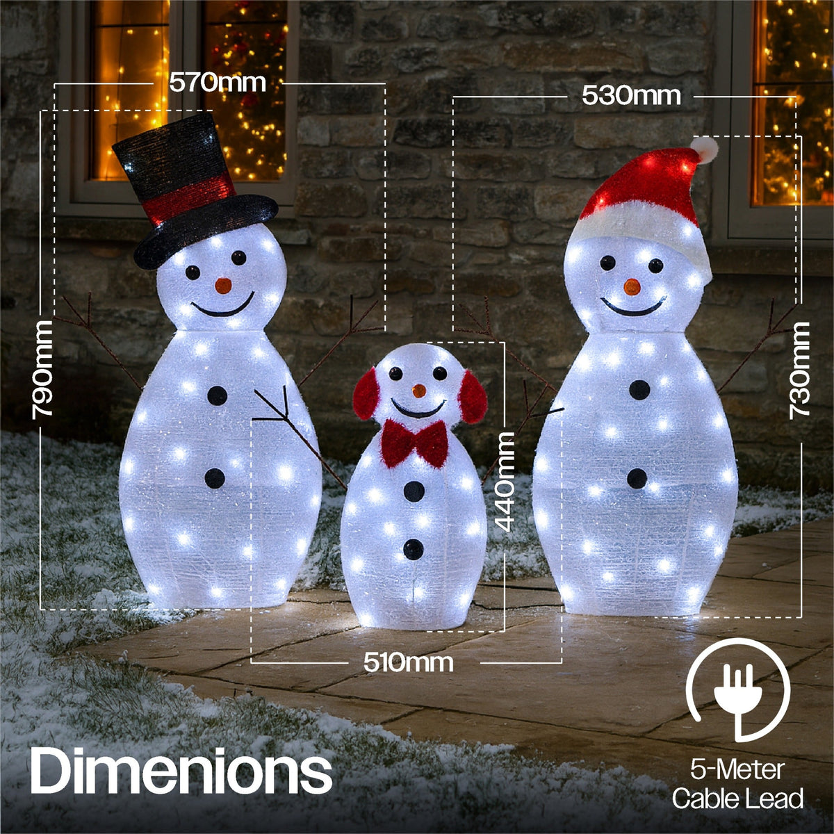 Xmas Haus Christmas 2D Set of 3 Snowmen – 80 LEDs Total, Festive Indoor or Outdoor Decoration_Christmas Figure