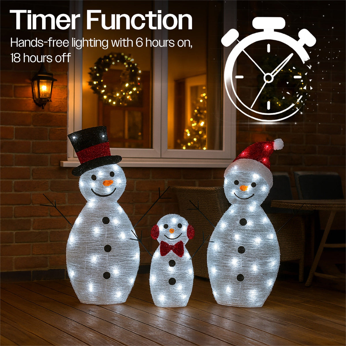 Xmas Haus Christmas 2D Set of 3 Snowmen – 80 LEDs Total, Festive Indoor or Outdoor Decoration_Christmas Figure