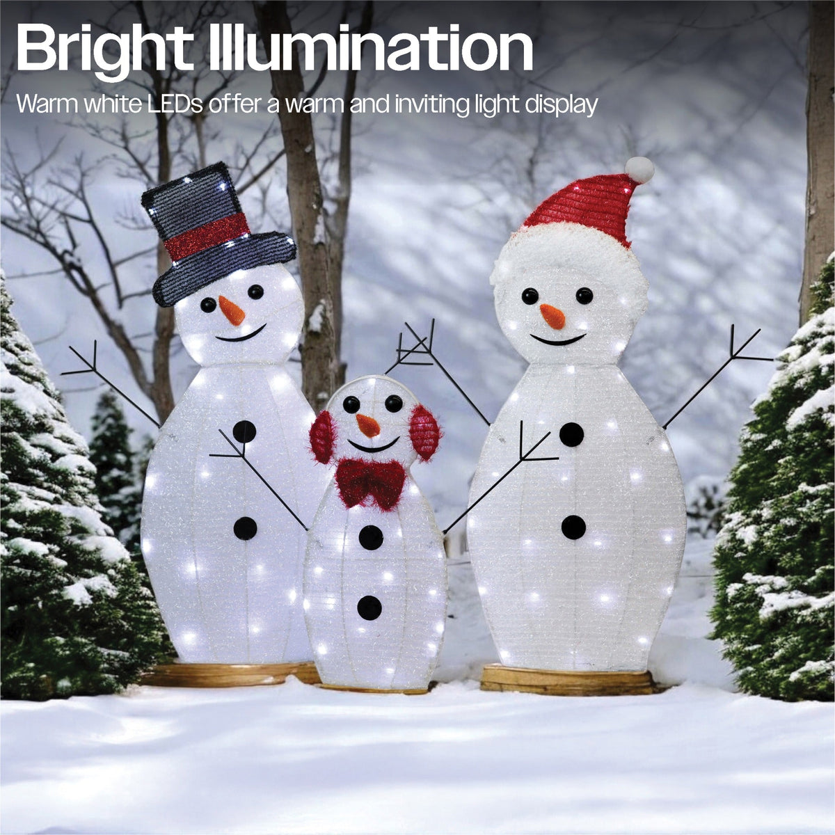 Xmas Haus Christmas 2D Set of 3 Snowmen – 80 LEDs Total, Festive Indoor or Outdoor Decoration_Christmas Figure
