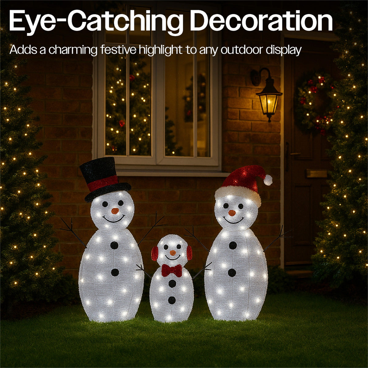 Xmas Haus Christmas 2D Set of 3 Snowmen – 80 LEDs Total, Festive Indoor or Outdoor Decoration_Christmas Figure