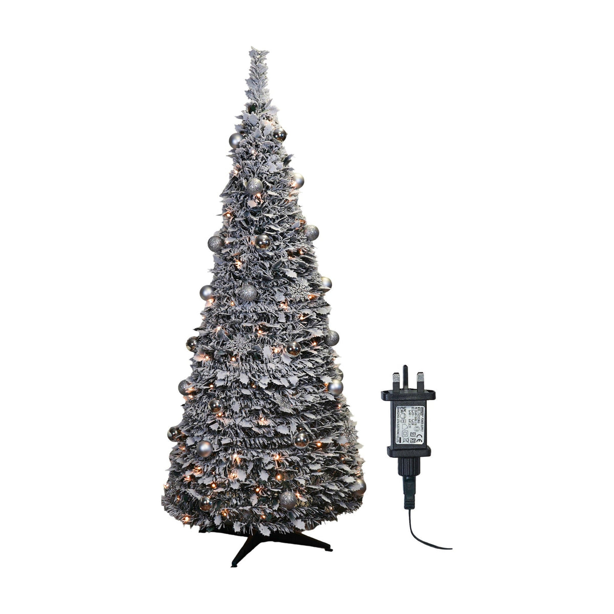 Winter Pop-Up Silver Décor Christmas Tree – Pre-Lit with 200 Warm White LEDs_Artificial Christmas Trees