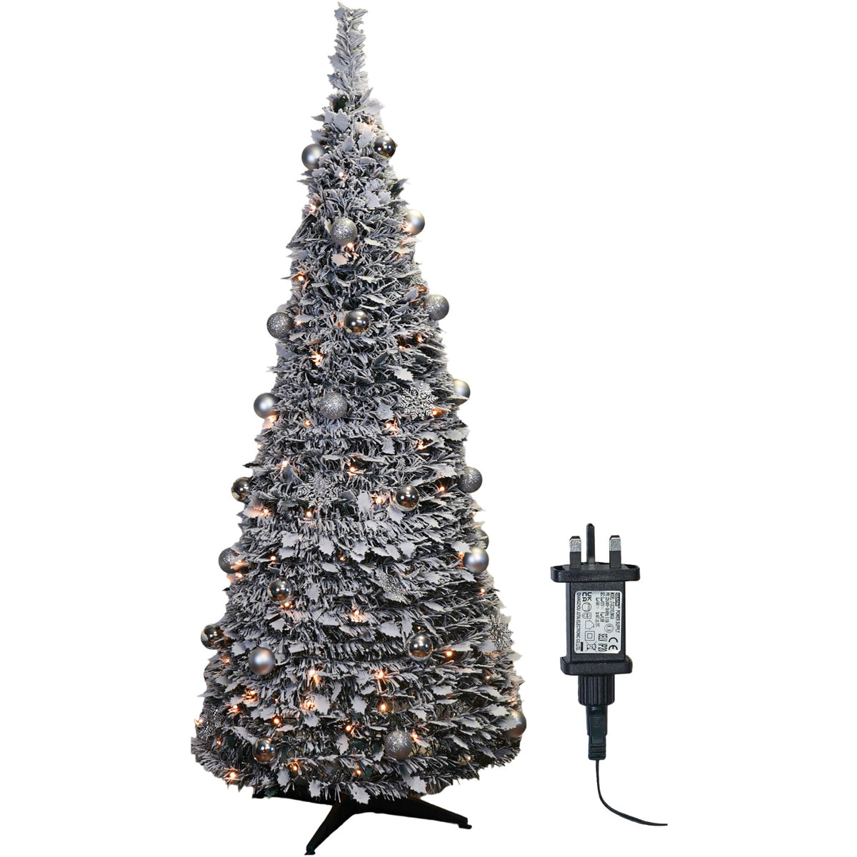 Winter Pop-Up Silver Décor Christmas Tree – Pre-Lit with 200 Warm White LEDs_Artificial Christmas Trees