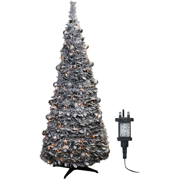 Winter Pop-Up Silver Décor Christmas Tree – Pre-Lit with 200 Warm White LEDs_Artificial Christmas Trees