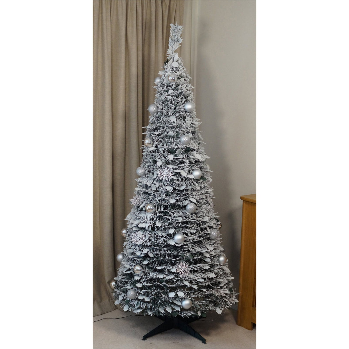 Winter Pop-Up Silver Décor Christmas Tree – Pre-Lit with 200 Warm White LEDs_Artificial Christmas Trees