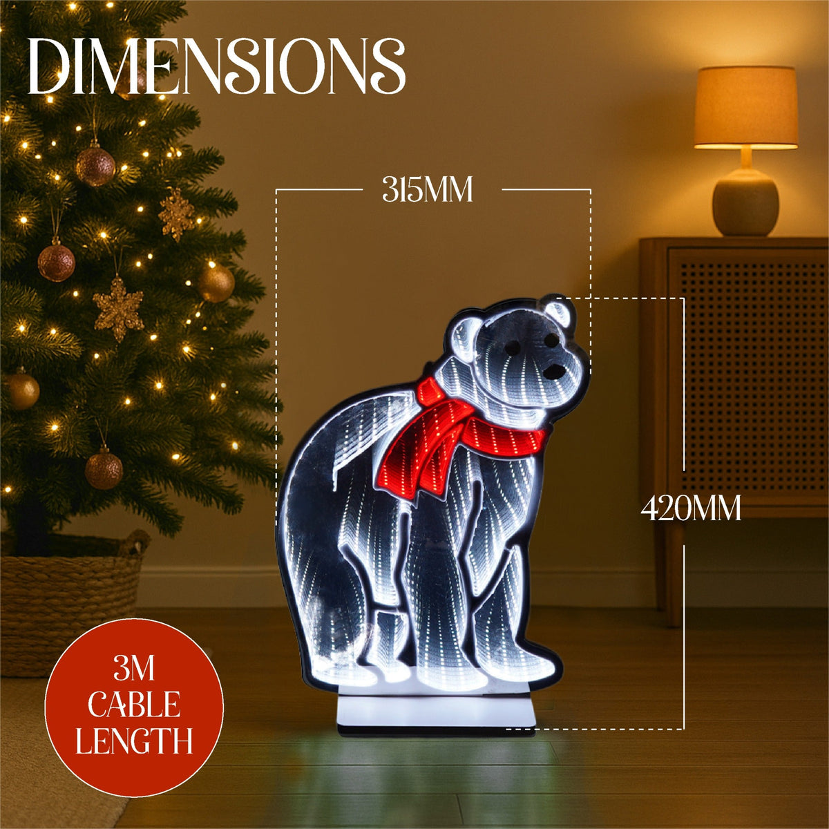 Xmas Haus Polar Bear LED Infinity Christmas Decoration – 180 LEDs, 42cm High, Indoor Festive Light_Indoor Christmas Decorations