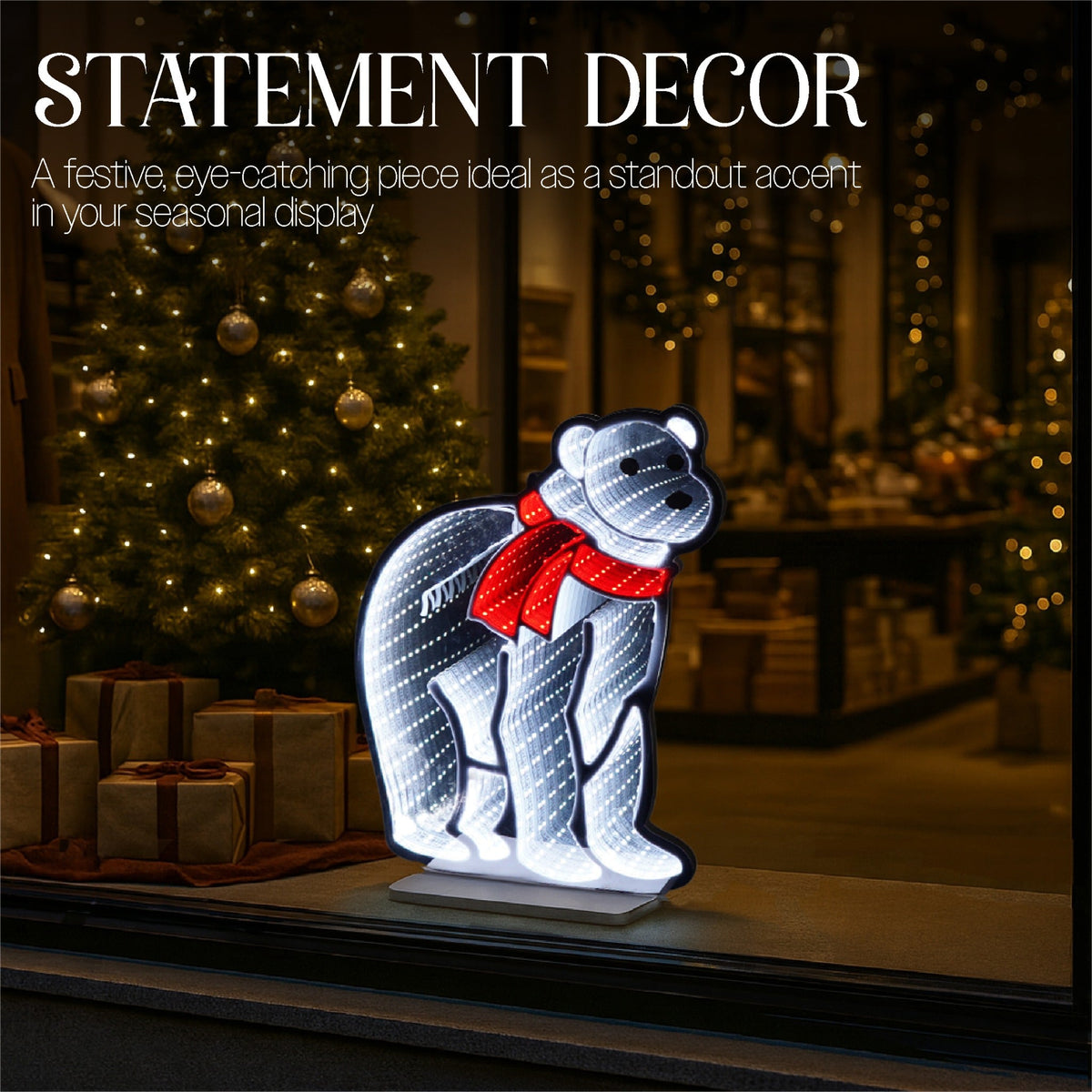 Xmas Haus Polar Bear LED Infinity Christmas Decoration – 180 LEDs, 42cm High, Indoor Festive Light_Indoor Christmas Decorations