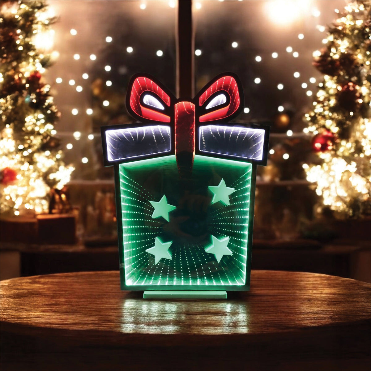 Xmas Haus Giftbox LED Infinity Christmas Decoration – 136 LEDs, 56cm High, Indoor Festive Light_Indoor Christmas Decorations