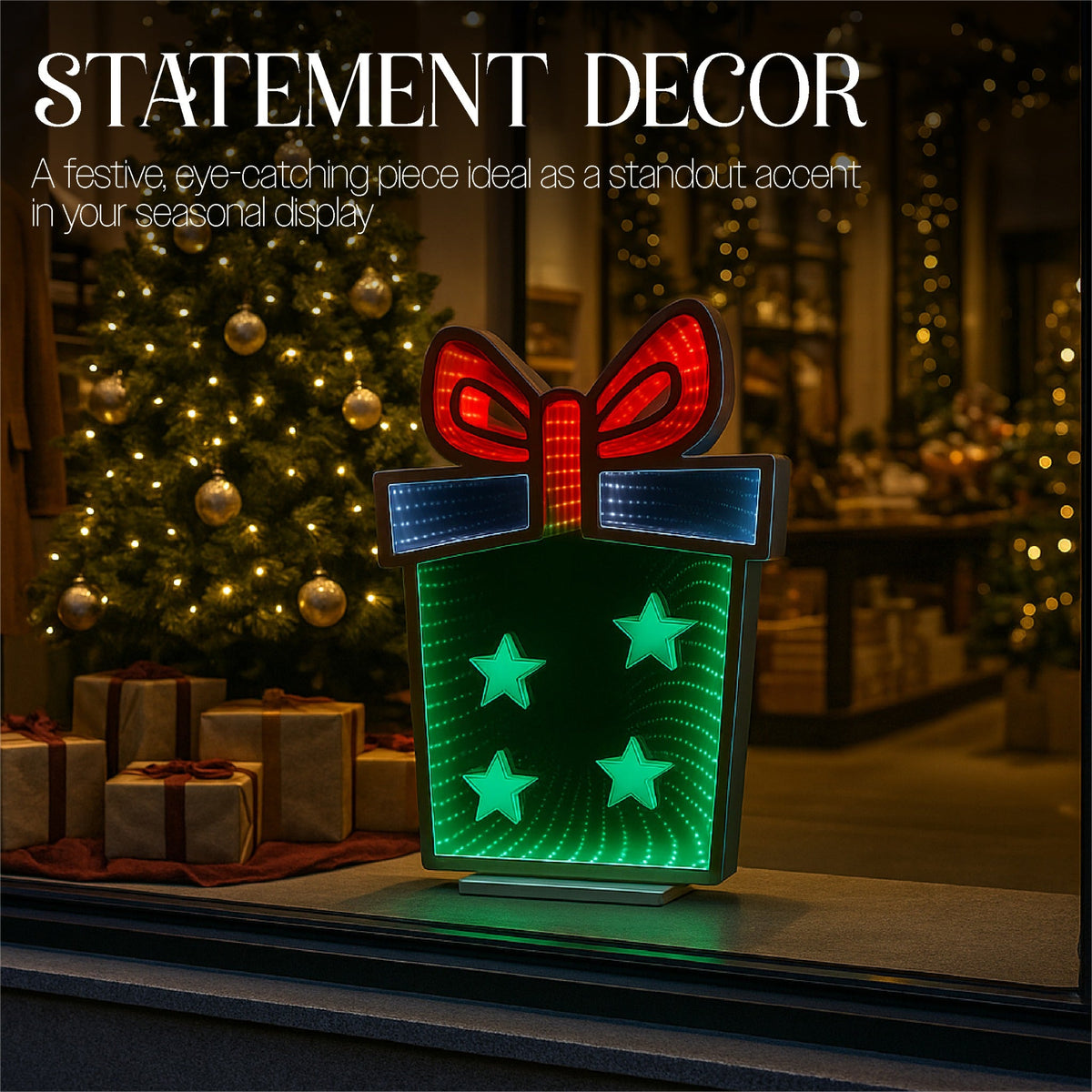 Xmas Haus Giftbox LED Infinity Christmas Decoration – 136 LEDs, 56cm High, Indoor Festive Light_Indoor Christmas Decorations