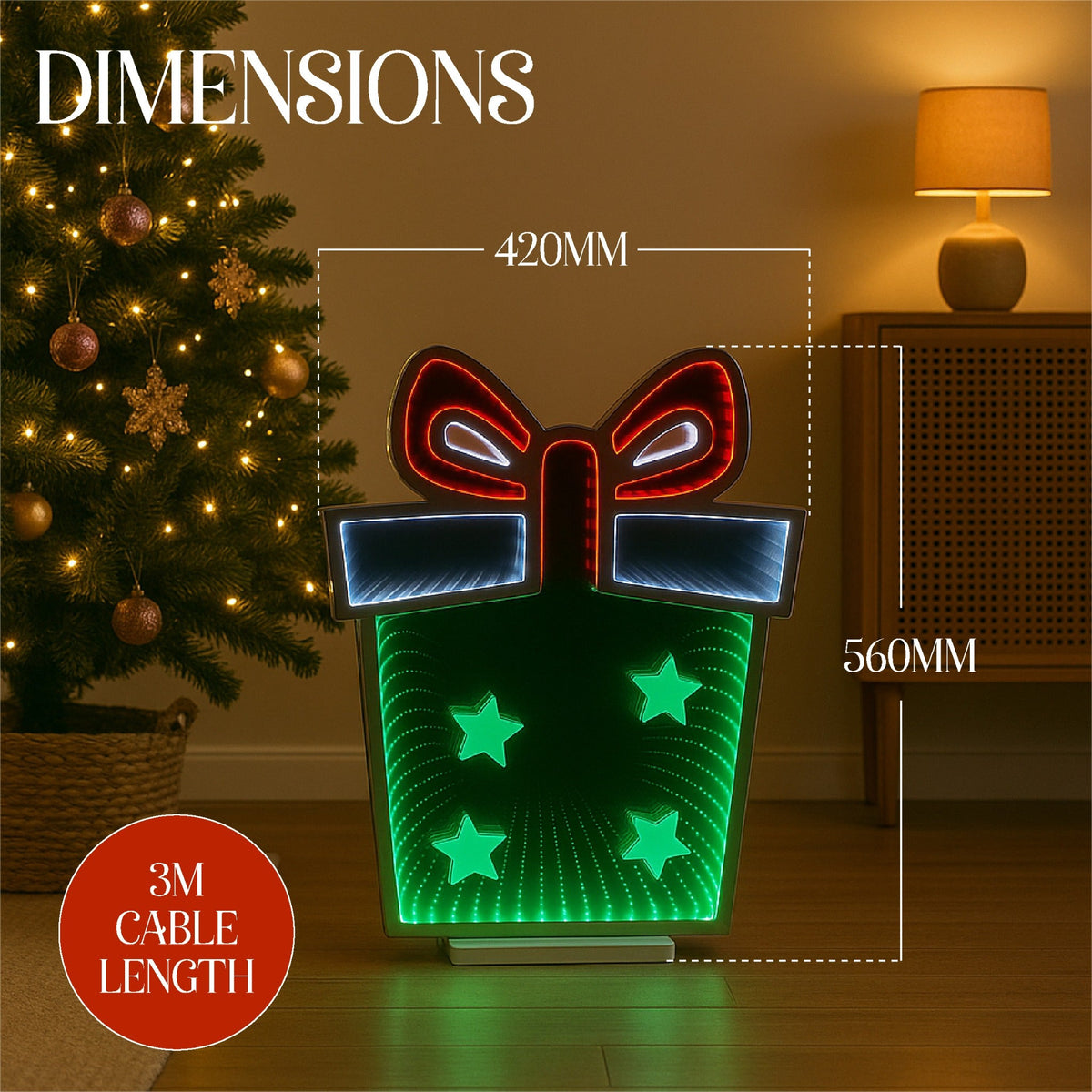 Xmas Haus Giftbox LED Infinity Christmas Decoration – 136 LEDs, 56cm High, Indoor Festive Light_Indoor Christmas Decorations