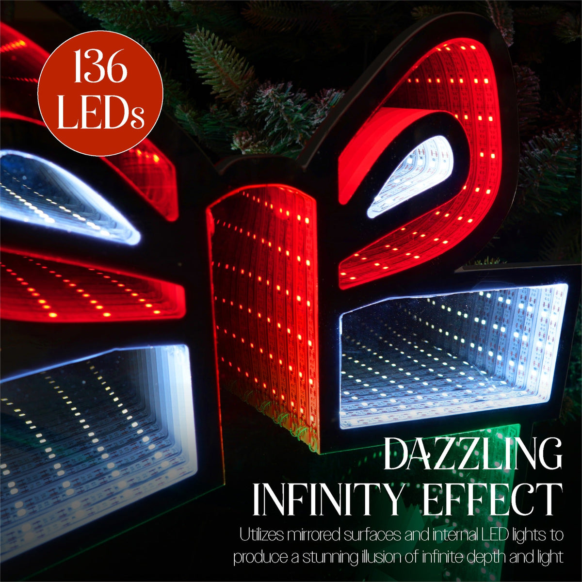 Xmas Haus Giftbox LED Infinity Christmas Decoration – 136 LEDs, 56cm High, Indoor Festive Light_Indoor Christmas Decorations