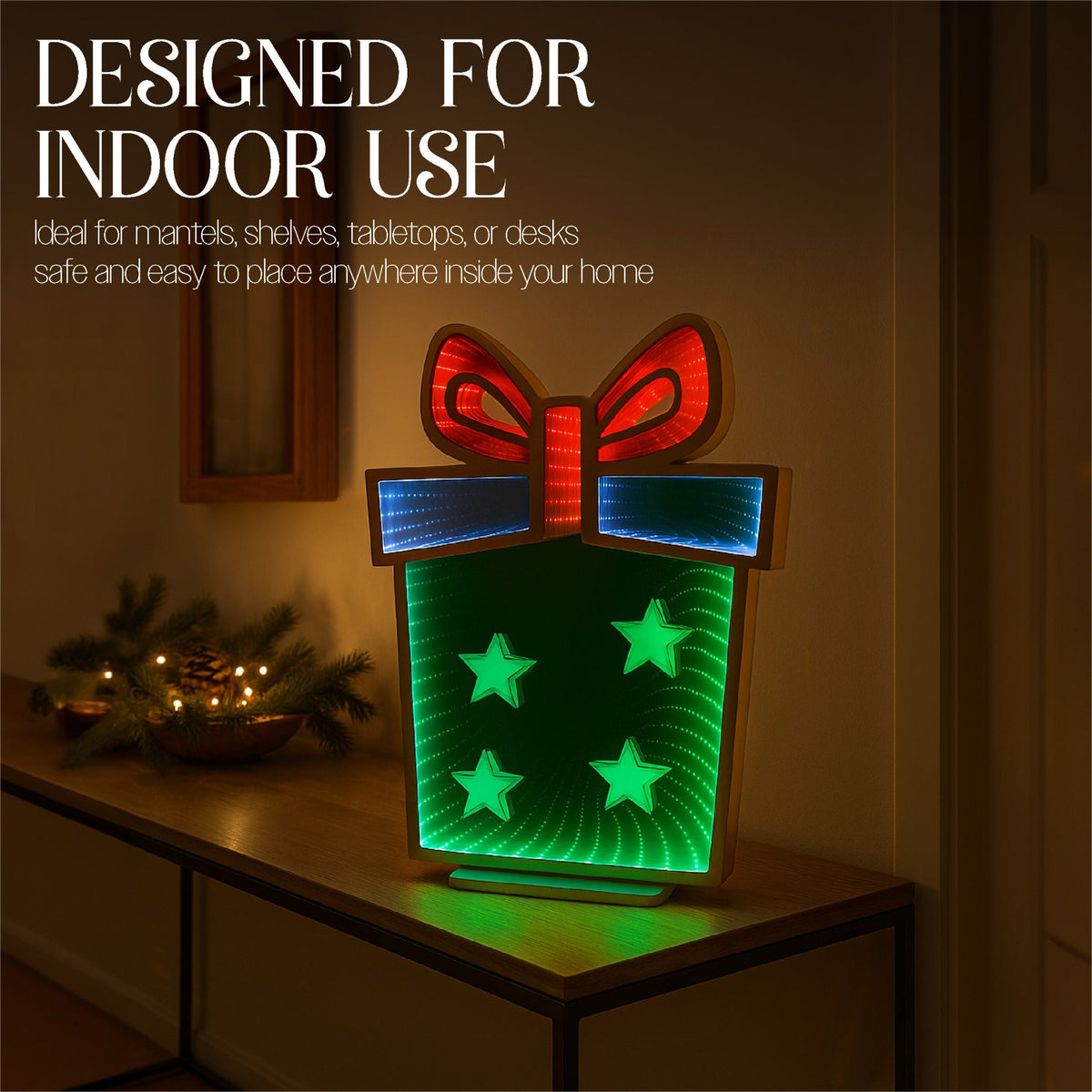 Xmas Haus Giftbox LED Infinity Christmas Decoration – 136 LEDs, 56cm High, Indoor Festive Light_Indoor Christmas Decorations