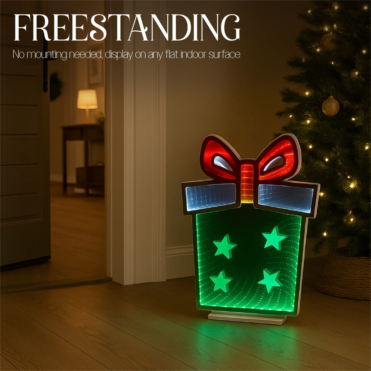 Xmas Haus Giftbox LED Infinity Christmas Decoration – 136 LEDs, 56cm High, Indoor Festive Light_Indoor Christmas Decorations