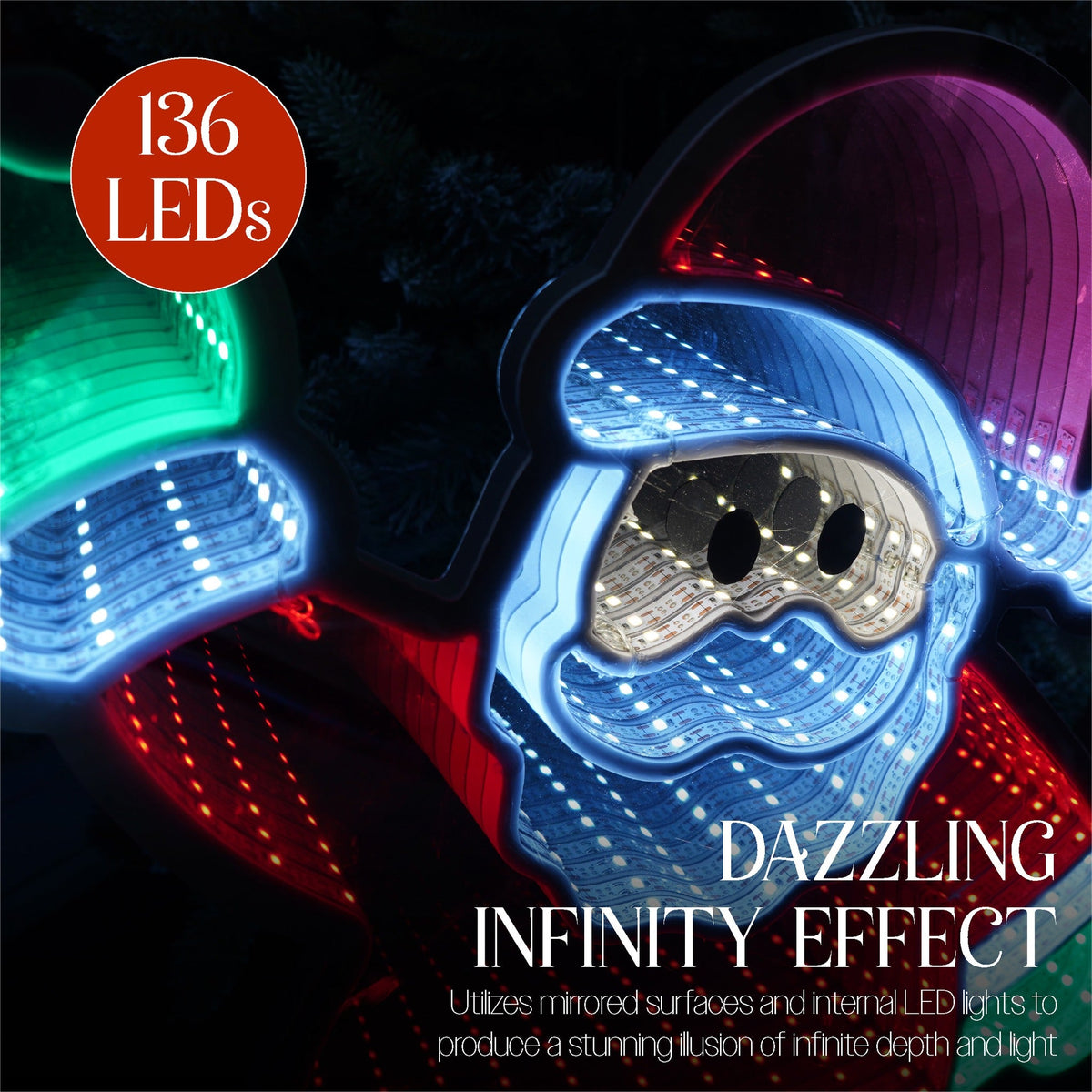 Xmas Haus LED Infinity Indoor Christmas Decoration - Waving Santa_Indoor Christmas Decorations