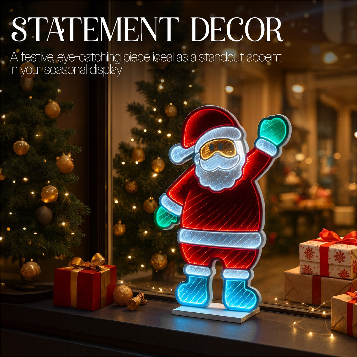 Xmas Haus LED Infinity Indoor Christmas Decoration - Waving Santa_Indoor Christmas Decorations