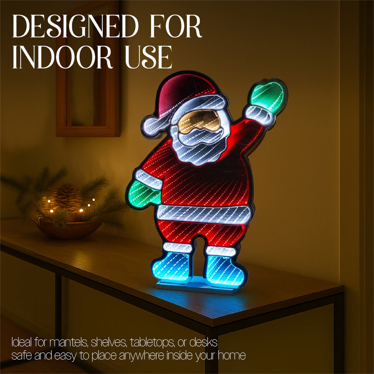 Xmas Haus LED Infinity Indoor Christmas Decoration - Waving Santa_Indoor Christmas Decorations