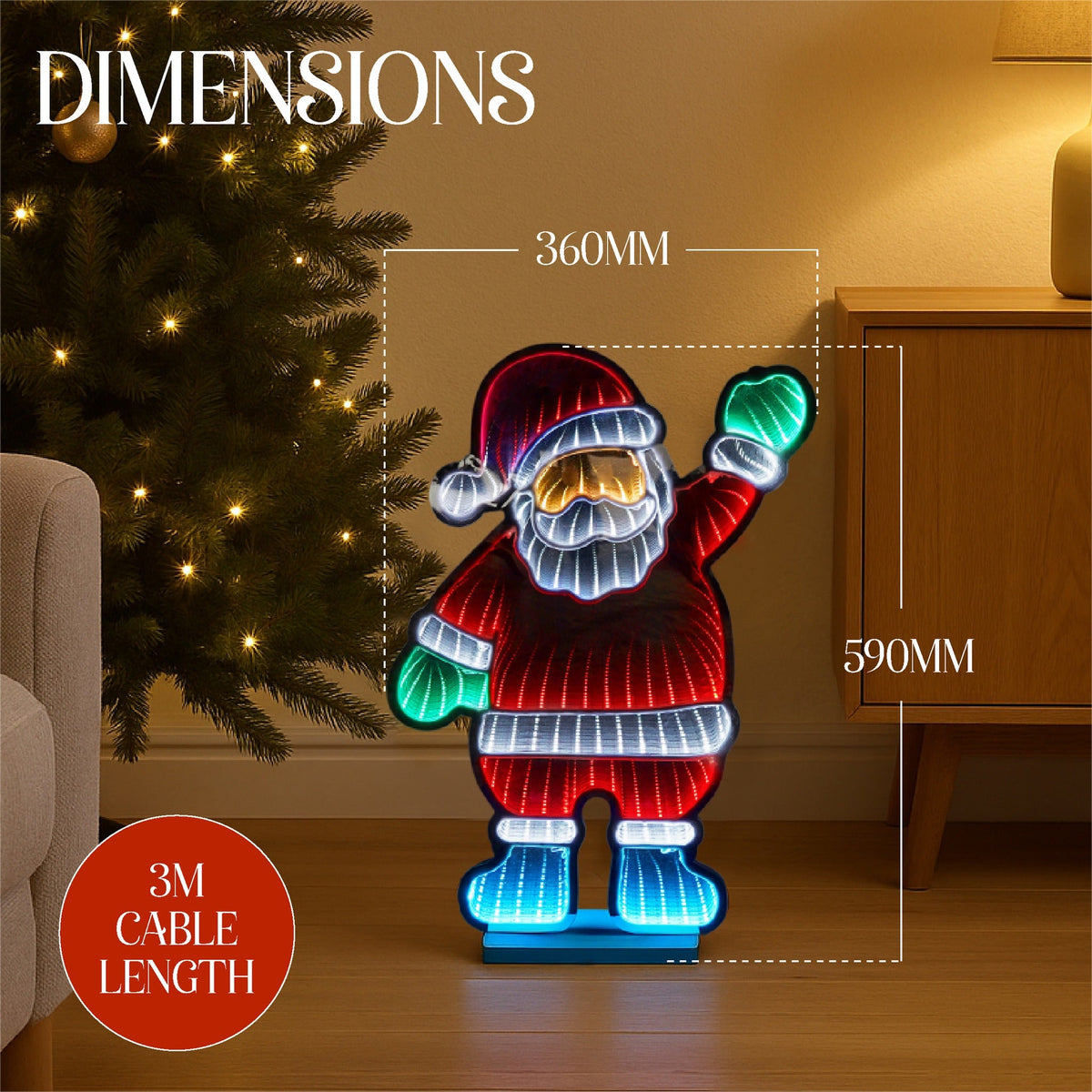 Xmas Haus LED Infinity Indoor Christmas Decoration - Waving Santa_Indoor Christmas Decorations