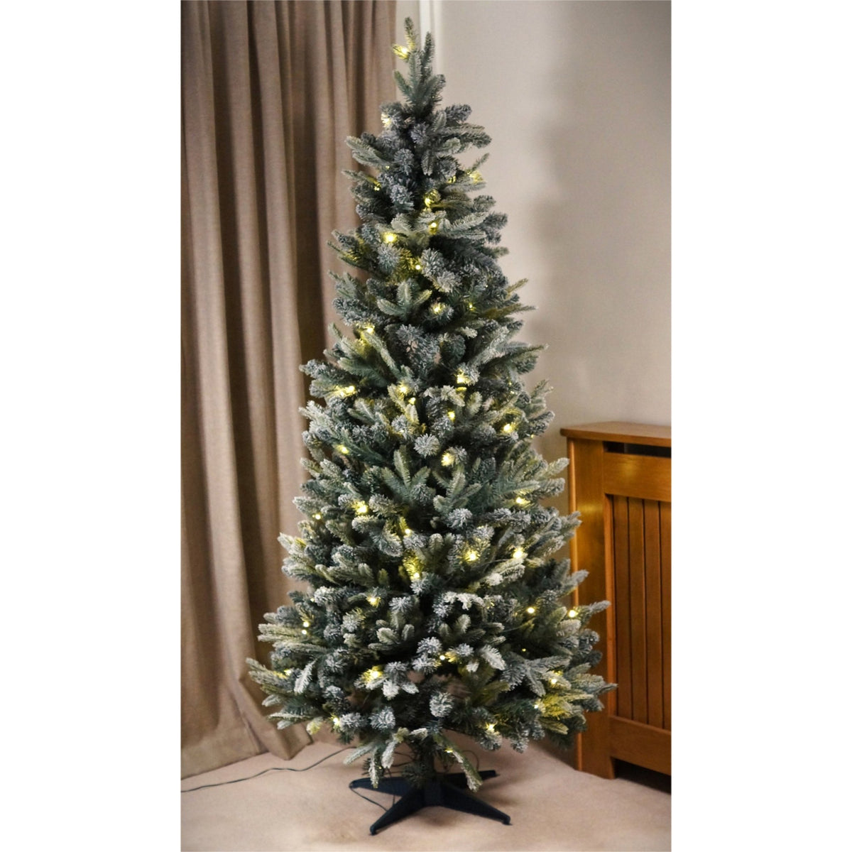 Winter Wonderland Snow Flocked Pine Pop-Up Christmas Tree – Pre-Lit with Warm White LEDs for Effortless Indoor Festive Décor_Artificial Christmas Trees