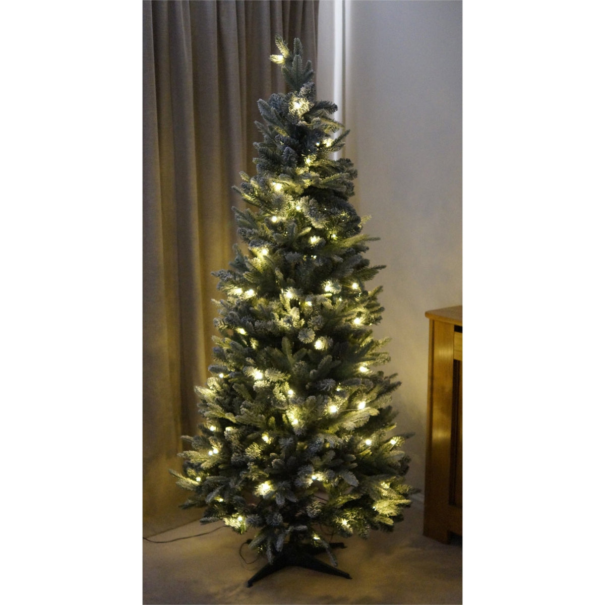Winter Wonderland Snow Flocked Pine Pop-Up Christmas Tree – Pre-Lit with Warm White LEDs for Effortless Indoor Festive Décor_Artificial Christmas Trees