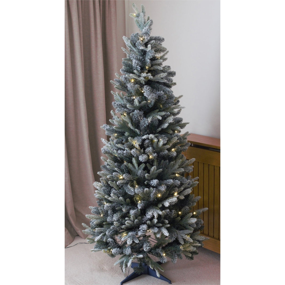 Winter Wonderland Snow Flocked Pine Pop-Up Christmas Tree – Pre-Lit with Warm White LEDs for Effortless Indoor Festive Décor_Artificial Christmas Trees