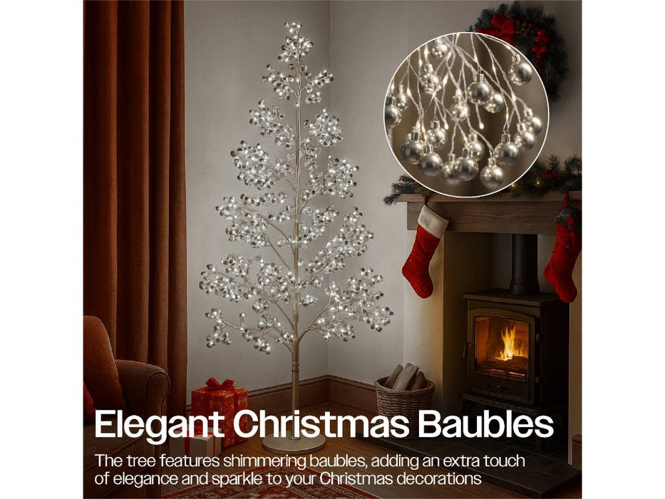 Xmas Haus Outdoor Copper Wire Christmas Tree w/ Silver Balls - Warm White Micro LEDS_Artificial Christmas Trees