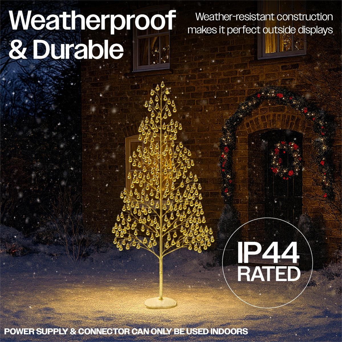 Xmas Haus Indoor/Outdoor Gold Copper Wire Christmas Tree Gold Balls– 180–210cm with 1000–1200 Warm White Micro LEDs, Resin Base for Garden & Porch Decoration_Artificial Christmas Trees